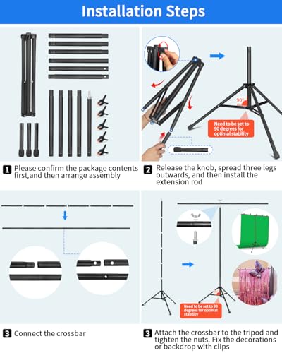 HEMMOTOP T Shape Backdrop Stand, 8x6.8ft(HxW) Portable Photo Background Stand Kit for Parties, Green Screen Stand Only with 5 Spring Clamps and Carrying Case, Banner Holder for Photoshoot, Photography - size: 8x6.8ft