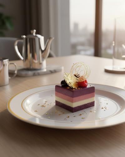 bUCLA 100Pieces Gold Plastic Plates - 6.25inch White with Gold Rim Disposable Salad/Dessert/Appetizer/Small Cake Plates Premium Hard - Ideal for Wedding, Party - color: 6.25Inch-100pcs-Gold
