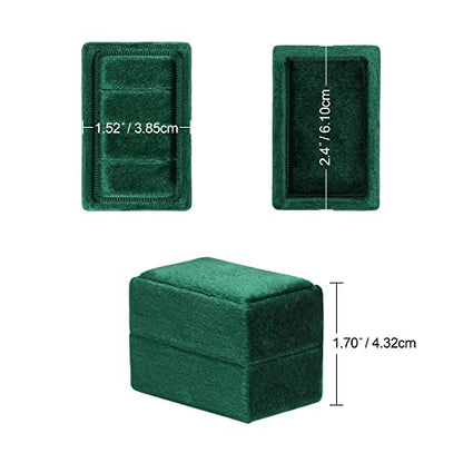 Rectangle 3 Slots Italian Velvet Jewelry Box Engagement Wedding Photo Ring Box Keepsake Box Triple Ring Gift Box (Dark Emerald) - color: Dark Emerald