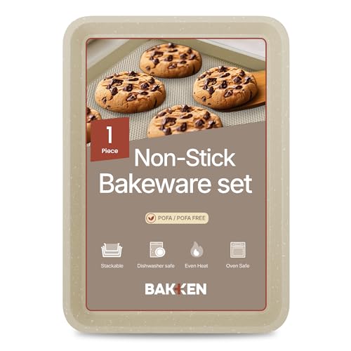 BAKKEN Kitchen Baking Pans - Nonstick White Coating, 13.58’’ × 9.65’’ Commercial Grade Carbon Steel Cookie Sheet, Diamond Texture Bottom, PFOA, PFOS, PTFE Free, Oven Safe Tray (450°F), White Marble - color: White Marble, size: Pack of 1