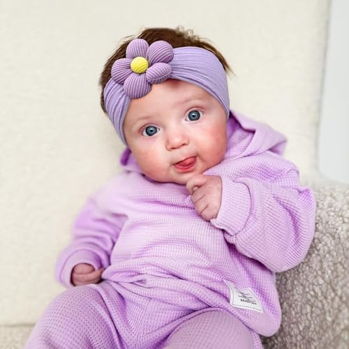 CÉLLOT 5 Pcs Baby Flower Headbands Baby Girls Nylon Headbands Soft Hairbands Hair Accessories for Newborn Infant Toddler Kids(Spring Summer Vibe) - color: Yellow+Green+Sky Blue+Purple+Hotpink