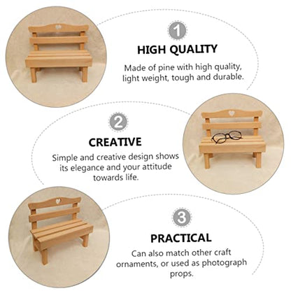 KESYOO 1pc Decorative Mini Pine Bench Figurine Creative Wooden Photography Prop Adorable Miniature Chair for Home Decor for Dollhouse Displays and