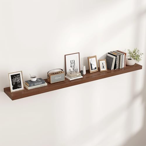 Venusmiles Floating Shelves for Wall, Engineered Wood Wall Shelves with Invisible Brackets for Living Room Bedroom Bathroom Office Kitchen Decor and Storage (Walnut, 72" W x 9" D x 1.5" H) Set of 1 - color: Walnut, size: 72"W, Set of 1