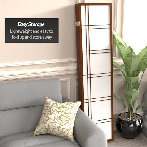 Red Lantern 6 ft. Tall Double Cross Shoji Screen - Walnut - 6 Panels - color: Walnut, size: 6 Panel