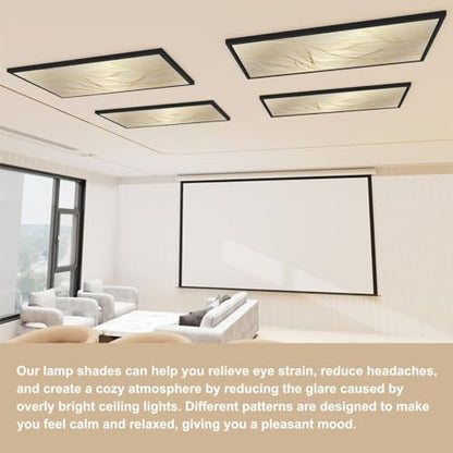 4 Pack Fluorescent Light Covers Gold wavy pattern Luxurious golden linear ornament Decorative Magnetic Ceiling Light Covers Fluorescent Light Shade Panel for Classroom Office Home 4 x 2 ft