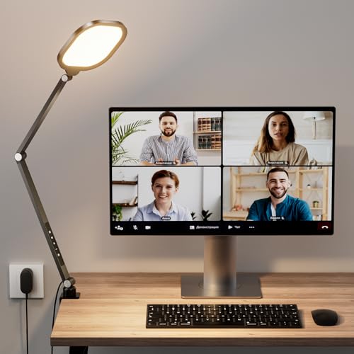 LitONES Video Conference Lighting for Computer, Dimmable Light for Video Recording, Meeting, Laptop & Webcam, 15W Ring Light for Desk with C- Clamp, Swing Arm, Remote, Memory & Timer CRI >95 - color: Black-1 pack