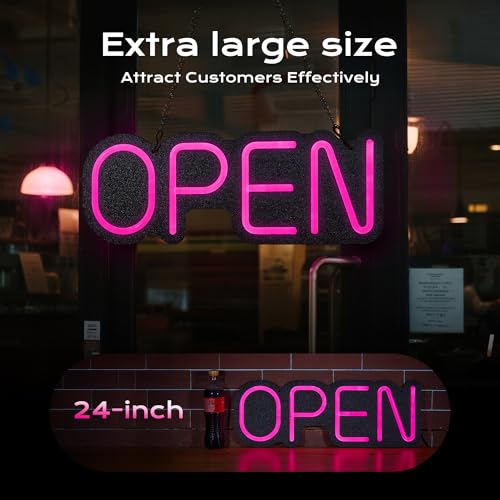 24 inch Neon Open Signs for Business, Open Sign with Textured Backboard LED Anti-Scratch Easy Dedust Neon Light for Business(Pink) - color: Pink