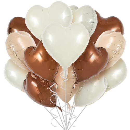 TONIFUL 30Pcs 18 Inch Cream White Heart Balloons Light Brown Coffee Foil Balloons Decoration for Thanksgiving Birthday Valentine's Day Wedding Bridal Shower Anniversary Engagement Party Supplies - color: Cream White Light Brown Chocolate