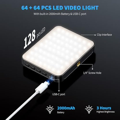 Magnetic Phone Selfie Light, 128 LED Fill Light Compatible with Magsafe iPhone, iPad, Laptop, Camera Video Light 2000mAh Recording Travel Photography
