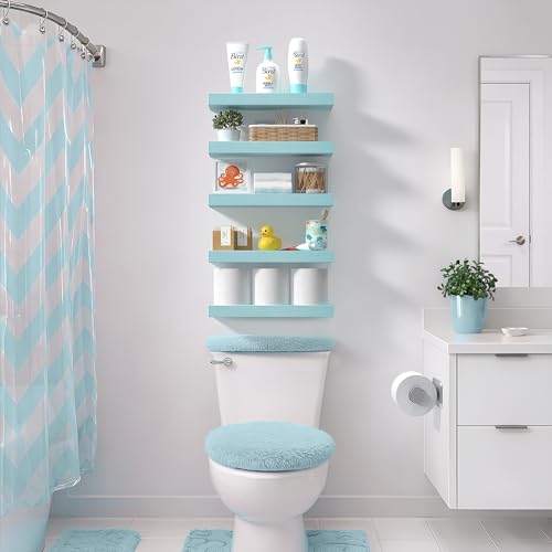 Sorbus Floating Shelves for Wall – 16 Inch Floating Shelf for Kitchen, Bedroom, Living Room, Bathroom, Home & Wall Decor - Mounted Bathroom Shelves with Invisible Brackets (Breezy Blue, 5 Pack) - color: Breezy Blue, size: 5 Pack