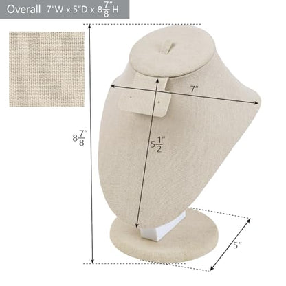MOOCA 3 Pcs Set Tan Linen Combination Display Jewelry Stand Bust for Necklaces, Earrings, Rings, Jewelry Display For Vendors - color: Tan Linen, 3 pieces