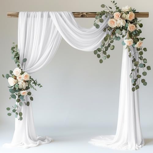 Wokceer White Wedding Arch Draping Fabric Backdrop 28.7" X 20FT Sheer Drapes Fabric for Wedding Arbor Ceremony Birthday Party - color: White, size: 1 Panel