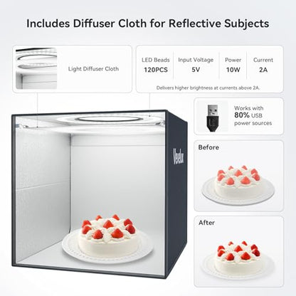 16"x16"x16" Photo Studio Light Box with 120 LEDs, 3 Color Temperatures Professional Dimmable Shooting Tent Kit 6 PVC Backdrops & Diffuser for Product Photography - size: 16inch