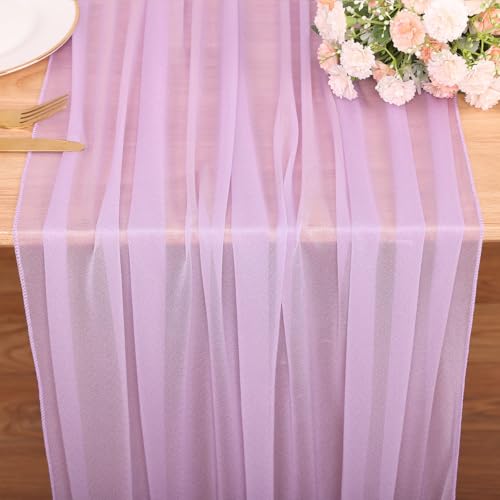 10FT Lavender Chiffon Table Runners 30x120 Inches Boho Fabric Sheer Table Runner for Wedding Decor Bridal Baby Shower Decorations Birthday Party Decor - color: Lavender, size: 10FT × 1pc
