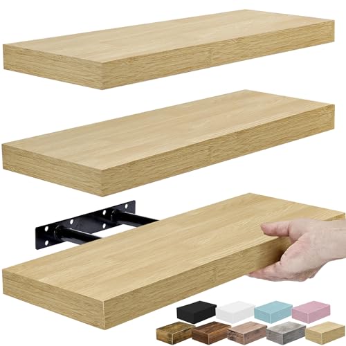 Sorbus Floating Shelves for Wall – 16 Inch Floating Shelf for Kitchen, Bedroom, Living Room, Bathroom, Home & Wall Decor - Mounted Bathroom Shelves with Invisible Brackets (Maple Wood, 3 Pack) - color: Maple Wood, size: 3 Pack