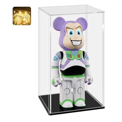 LANSCOERY Acrylic Display Case, 6x6x12 in, Upgraded Thickened UV-Resistant Showcase, 98% Clarity Dustproof Box with Glossy Black Base for Action Figures, LEGO & Models, Includes Scraper & LED Light - color: Black, size: 6x6x12inch; 15x15x30cm