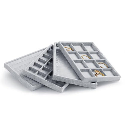 Oirlv Velvet Jewelry Tray 24 Grid liner Pendant Earrings Organizer Storage Trays Showcase Display Jewelry Holder - size: 24 Grid Pendant Tray