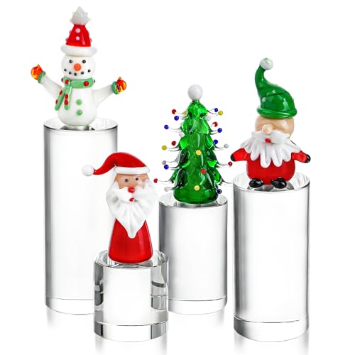 ZEERSHEE 4-Pack Clear Glass Cylinder Display Risers Crystal Blocks Display Stand for Collectibles Art Craft Transparent Solid Bases for Jewelry Cosmetic Crafts Closet Show(4''/3.2''/2.4''/1.6'')