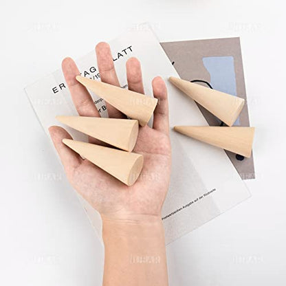 AUEAR, 10 Pack Wooden Cone Wood Ring Display Holder Finger Jewelry Stand DIY - color: Style D Natural, size: Style D