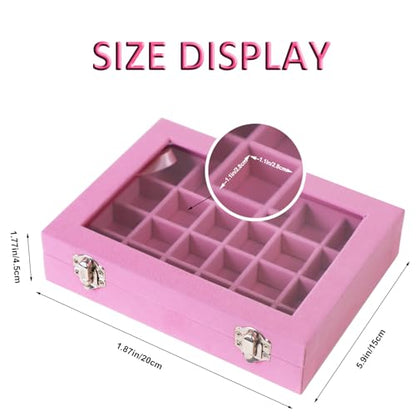 Velvet Jewelry Box 24 Grid Jewelry Earrings Display Organiser Box Ring Tray Holder Earrings Storage Case for Girls Wife Mom Women (Light Pink) - color: Light Pink