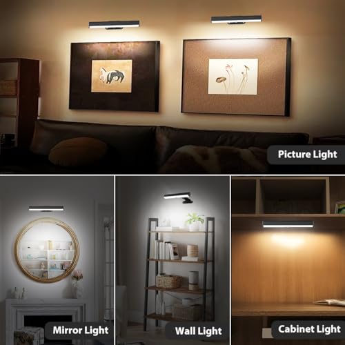 2PACK Picture Light LED Battery Operated Wall Light for Paintings,Wireless Dimmable Frame Light with Remote,3 Lighting Display Art Light Magnetic Timer Lights for Artwork Portrait Dartboard Wall Decor - size: 2Pack Black