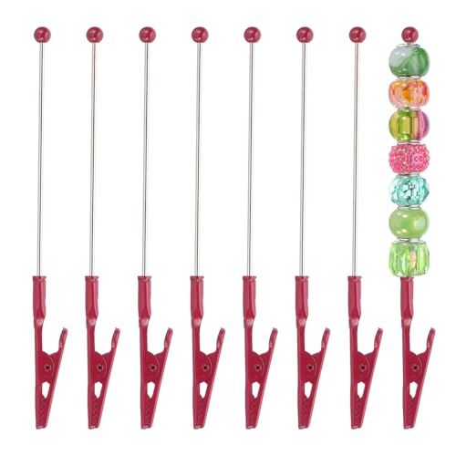 PATIKIL Long-Tailed Alligator Clamp, 8 Pcs 5.3 inch/135mm Metal Wire Alligator Clamp Beadable Alligator Photo Clips for Picture Note Menu Memo DIY Decor Crafts, Red - color: Red