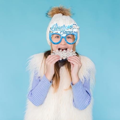 KALEFO 24Pcs Hello Winter Paper Glasses Party Decorations Winter Wonderland Snowflake Photo Booth Props Kit Blue Wedding Holiday Birthday Skiing New Year Party Supplies - color: Winter Glasses