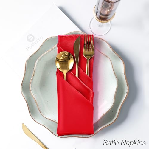 P Pothuiny 12 Pcs Silky Red Satin Napkins 17 x 17 Inches, Square Smooth Wedding Dinner Napkins Satin Cloth Napkins Table Napkins for Banquet Party Restaurant Decor, Thanksgiving, Christmas - color: Red