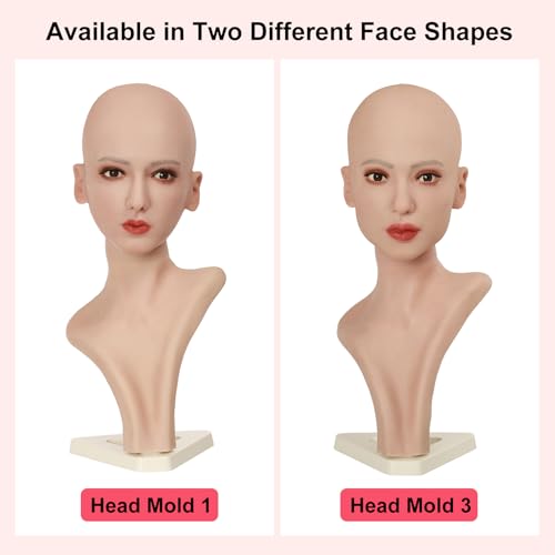 Realistic Silicone Head Mannequin Fake Female Head Model Display for Jewelry Wig Scarf Necklace Glasses Props Display Art Collection with Lifelike Skin Tone (2WTM1-1) - size: Head model 1