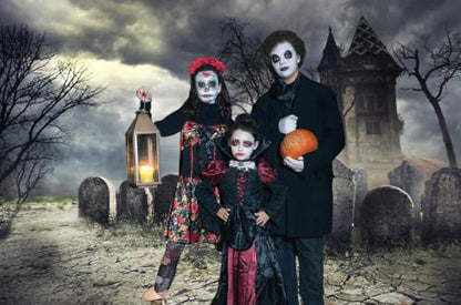 Halloween Backdrop Halloween Cemetery Photo Backdrop for Party Photography 7x5ft Pumpkin Graveyard Scary Haunted House Tombstone Background Kids Adults Birthday Party Studio Props - size: 7x5ft