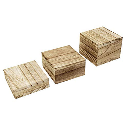 MOOCA 3-Piece Wooden Square Risers for Display Jewelry and Accessories Stand, Wood Display Stand, Oak Color - color: Oak