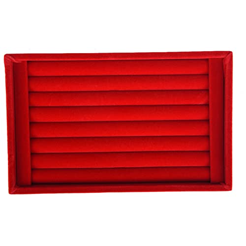 AKOAK 1 Pack Jewelry Display Tray Wooden Flannel Dresser Ring Earring Bracelet Watch Storage Case Portable Display Rack (red) - color: red