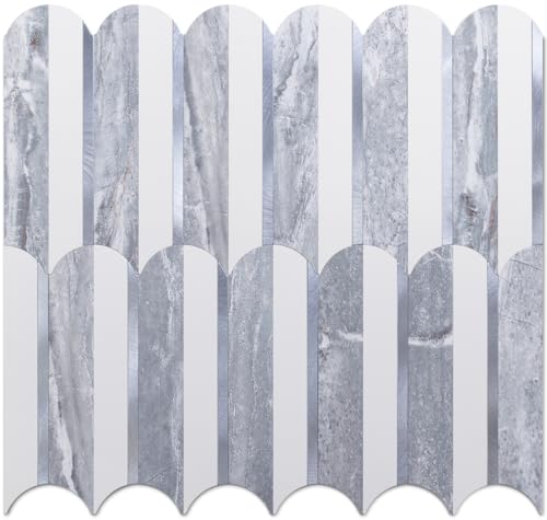 DICOFUN 10-Sheet Grey & White Peel and Stick Backsplash for Kitchen, PVC Stick on Backsplash Wall Tiles - color: Fish Scale/Grey and White, size: 10 Sheets, 12"x12"x0.12"