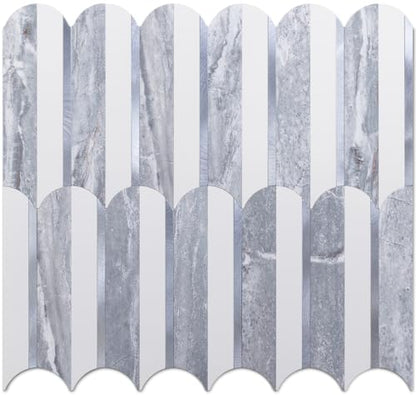DICOFUN 10-Sheet Grey & White Peel and Stick Backsplash for Kitchen, PVC Stick on Backsplash Wall Tiles - color: Fish Scale/Grey and White, size: 10 Sheets, 12"x12"x0.12"