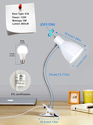 Desk lamp Eye-Caring Table Lamps, 360°Rotation Gooseneck Clip on Lamp Reading Light Portable Reading Book Light Clamp Study Desk Lamps for Bedroom and Office Home Lighting (White) - color: White