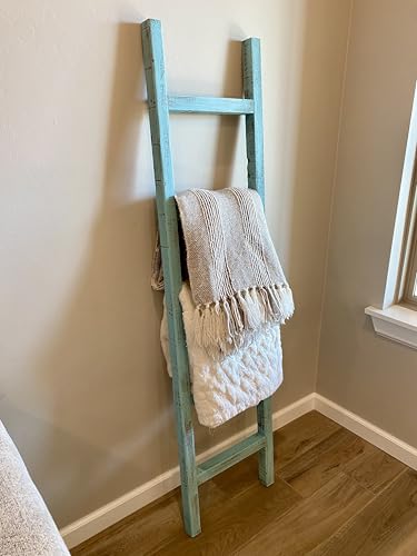 BarnwoodUSA Rustic Farmhouse Decorative Ladder - Our 5 ft Ladder can be Mounted Horizontally or Vertically and is Crafted from Upcycled Wood | No Assembly Required | Blue - color: Robins Egg Blue, size: 60"H x 15"W x 1.63"D