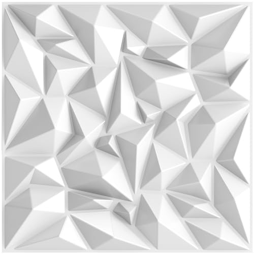 TroyStudio Acoustic Sound Diffuser Panels, 19.7 X 19.7 X 1 inches 12 Pcs White PVC Plastic 3D Wall Panel, Recording Studio Acoustical Treatment Diffusion panel, Art Decorative Ceiling Tiles - color: Clutter, White