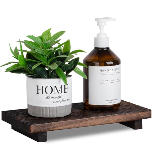 Bathroom Tray Farmhouse Decor Pedestal Stand Wood Riser Display Kitchen Accessories Soap Holder for Sink, Counter, Vanity, 11 * 5.5 Dark Brown - color: Drak Brown, size: 11" x 5.5" x 1.6"