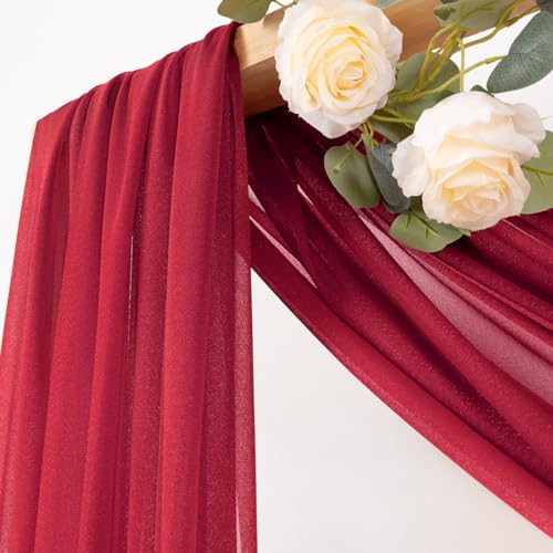 MLMC Red Wedding Arch Draping Fabric 1 Panel 29" x 20 FT Extra Long Gauze Drapes Sheer Backdrop Curtains 6.6 Yards Airy Outdoor Drapery Panels for Wedding Baby Shower Birthday Decor - color: Red