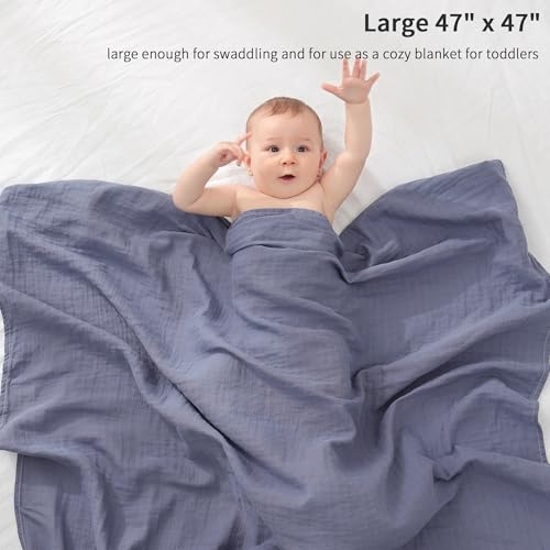 POMISO Muslin Swaddle Blankets for Boys & Girls, Newborn Receiving Blankets, 4 Pack Soft Breathable Baby Swaddles, Large 47x47 Inches, Grey Blue White Green - color: Grey Blue White Green