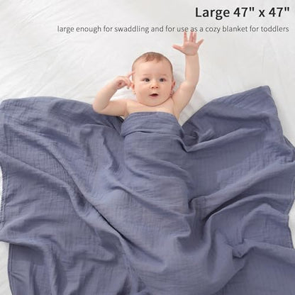 POMISO Muslin Swaddle Blankets for Boys & Girls, Newborn Receiving Blankets, 4 Pack Soft Breathable Baby Swaddles, Large 47x47 Inches, Grey Blue White Green - color: Grey Blue White Green