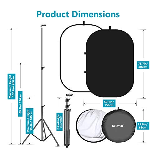 Neewer 5x7ft/1.5x2m Chromakey Foldable Backdrop with Stand 8.5ft/2.6m, 2-in-1 Reversible Black White Green Background Panel for Photography Studio, Live Streaming, Video Calls, Games - color: Black+White