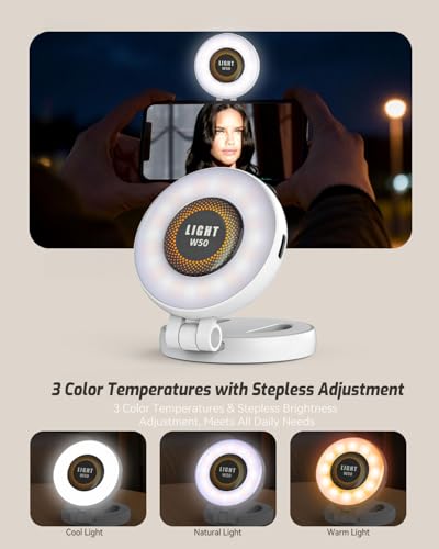 Magnetic Portable Selfie Light for iPhone - Phone Ring Light Rechargeable for Camera Picture Make up Photos Video Conferences LED Selfie Ring Fill Light TikTok/Zoom Calls/Video Conference - color: black-white
