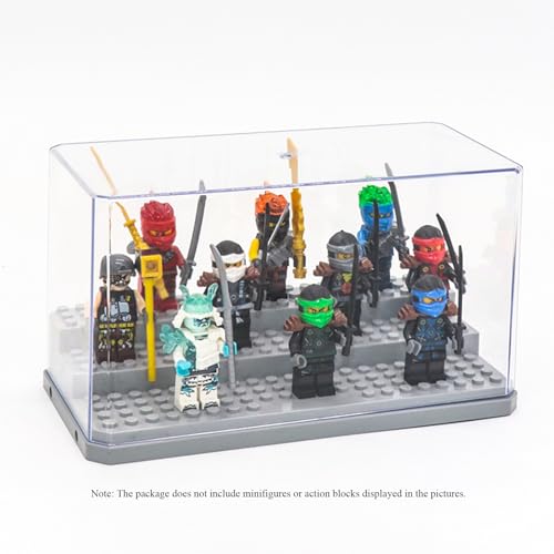 Acrylic Minifigure Display Case Stackable Action Figures Blocks Display Box, Clear Dustproof Display Case Box for Lego Lovers - color: Grey, size: Medium 2 Pack