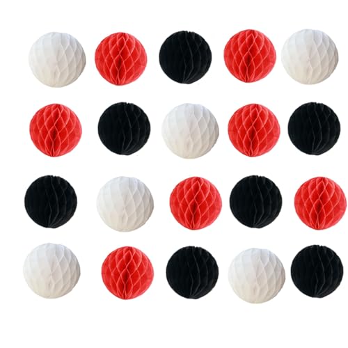 20pcs Honeycomb Flower Balls Party Honeycomb Balls Decoration Paper Flower Balls Tissue Paper Flower Ball Pom Poms Ball for Birthday Wedding Home Decor (6inch, White red Black) - color: White Red Black, size: 6 Inch