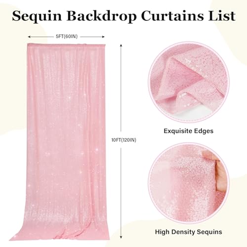 PartyDelight Pink Sequin Backdrop Curtains 2 Panels 5Ft x 10Ft Photograph Back Drop Wedding Curtain Special Events - color: Pink, size: 60"W x 120"L (Pack of 2)