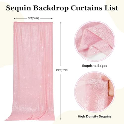 PartyDelight Pink Sequin Backdrop Curtains 2 Panels 5Ft x 10Ft Photograph Back Drop Wedding Curtain Special Events - color: Pink, size: 60"W x 120"L (Pack of 2)