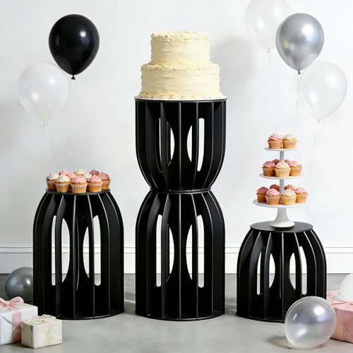 4PCS Cylinder Stands for Party, Black Cylinder Pedestal Stand, Cilindros Para Fiestas Cake Table Stand for Parties Plant Stand Cylinder Tables for Parties Round Cylinder Stands for Party - color: Black