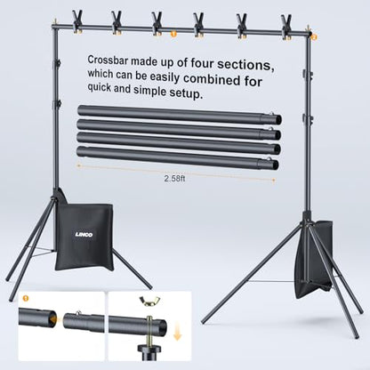 LINCO Lincostore Backdrop Stand for Parties Kit 10x7 ft Adjustable Back Drop Photography Studio Photo Background Support System with Clamps, Sand Bag, Carrying Bag 4172 4174 (10x7 ft) - size: 10x7 ft