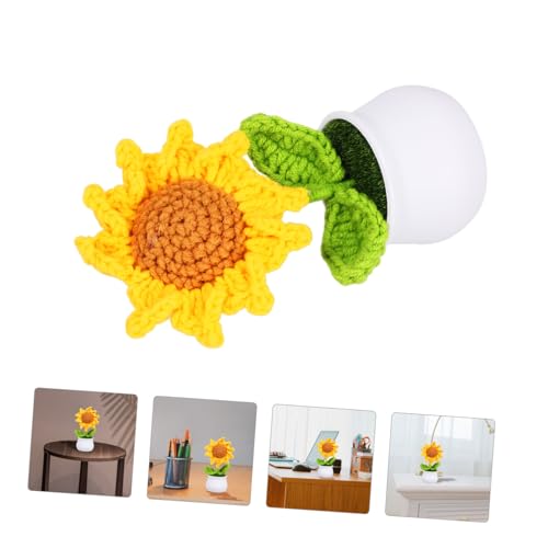Crochet Sunflower Potted Flower Home Desktop Decoration Artificial Flower Ornament for Knitting and Woven Bonsai Decor for Friends and Family